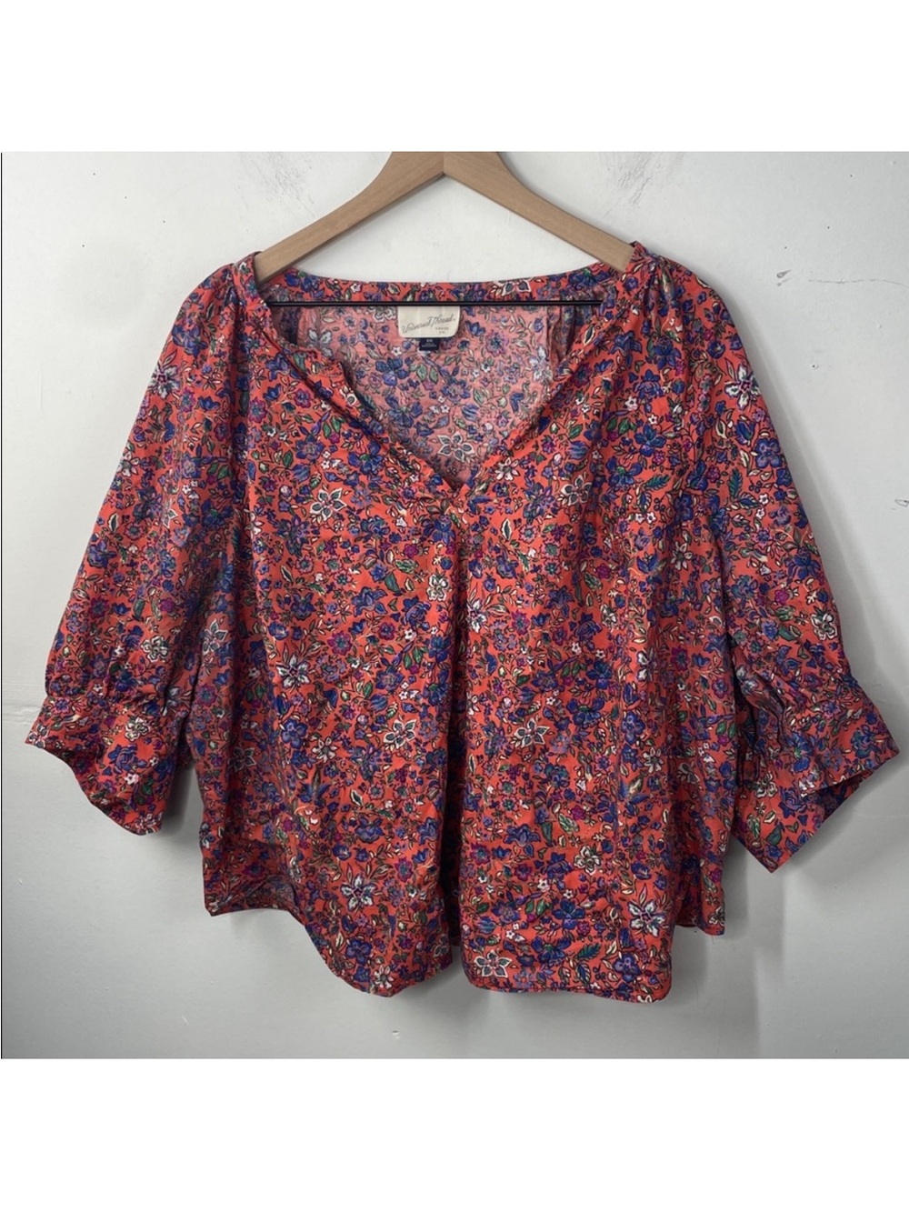 Universal Thread Floral Top Cottage Core Coral and Blue size 2X